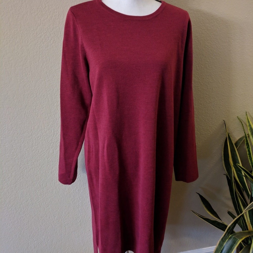 Eileen Fisher Hibiscus Wool Sweater Dress Size L